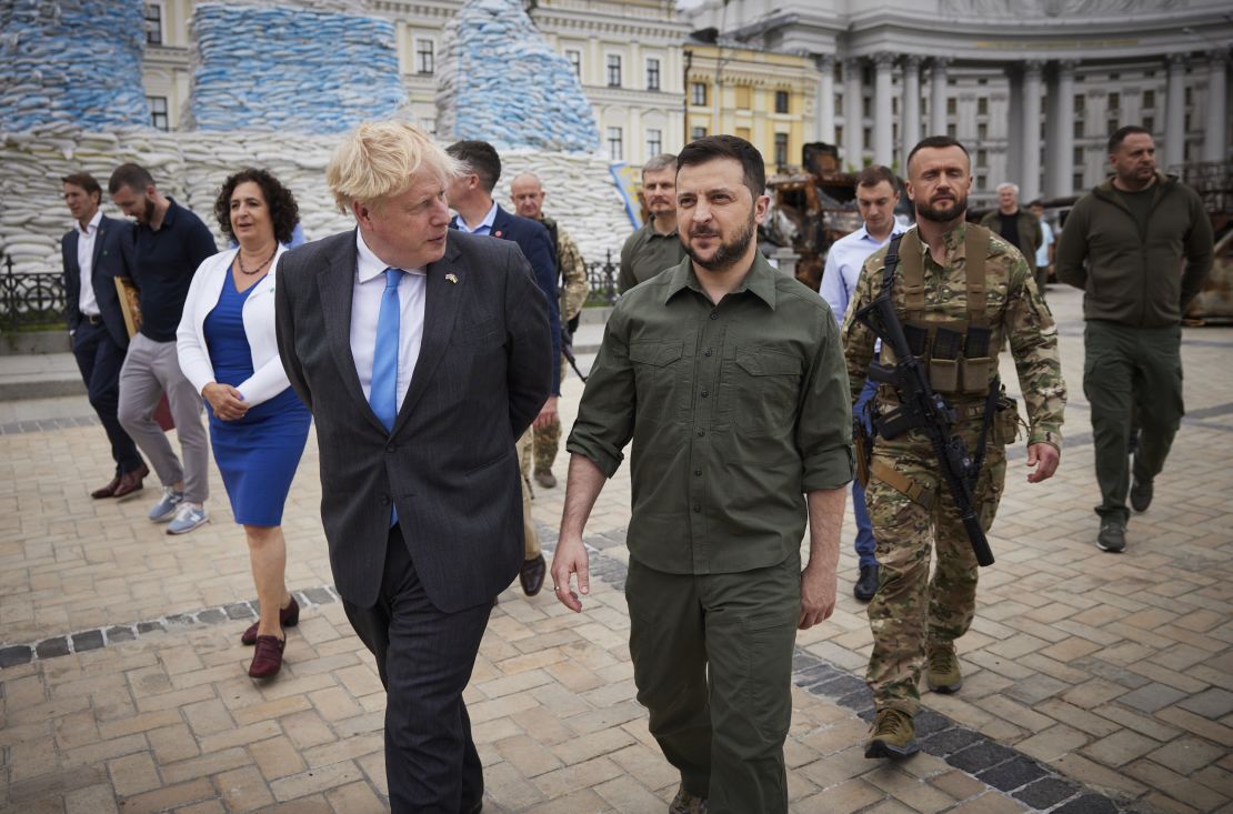 Britain's Prime Minister Boris Johnson (left) met Ukrainian President Volodymyr Zelensky for the second time in Kyiv on Friday. 