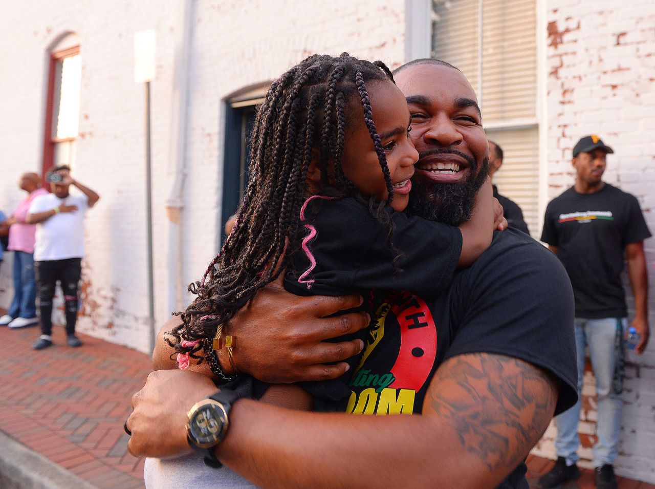 People gather for a Juneteenth Block Party in Spartanburg, South Carolina, on Friday.