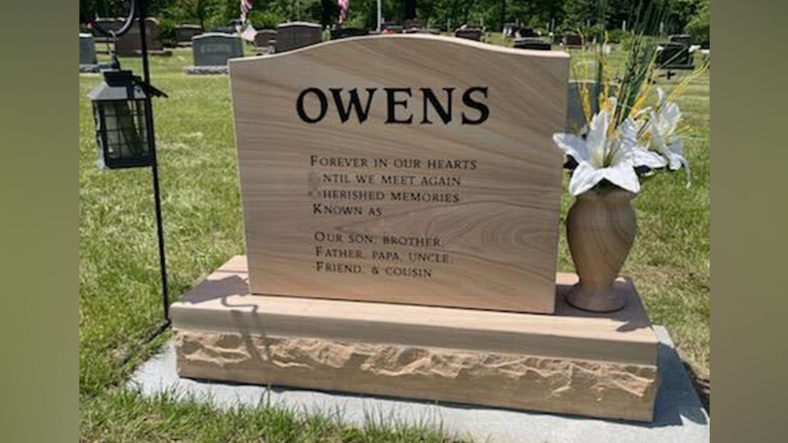 Steven Paul Owens' headstone in Polk features a profane message hidden in the first letter of each line. CNN has blurred a portion of this image. 