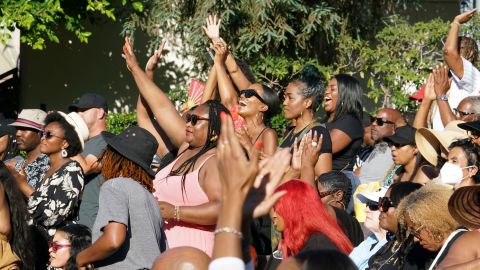 Audience members cheer during the Juneteenth celebration at The Hollywood Bowl.