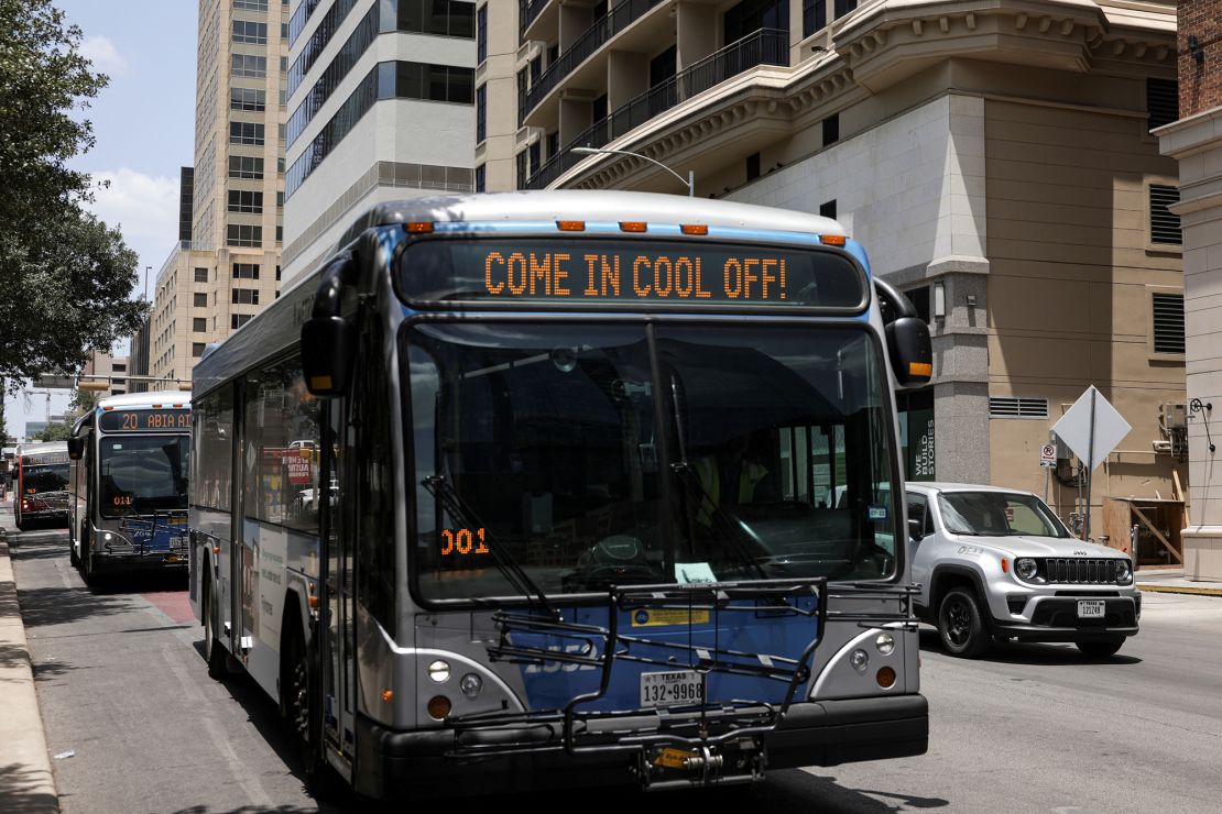 Austin CapMetro buses offer free rides allowing passengers a space to cool off as extreme heat hits Austin, Texas, on June 17, 2022.  