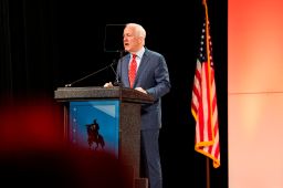 Sen. John Cornyn speaks to delegates during the Republican Party of Texas Convention in Houston on Friday.