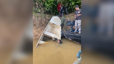 Amazonas Civil Police released this photograph of the boat as it was recovered on June 20. 