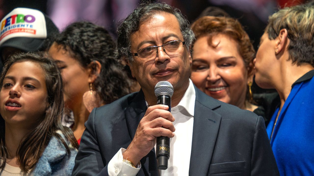 Gustavo Petro speaking at a rally on June 19.