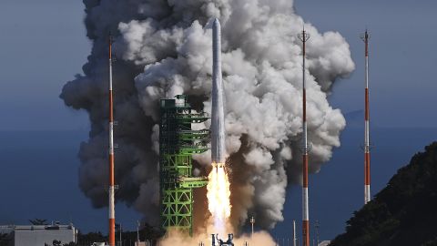 South Korea's homegrown Nuri rocket lifts off at the Naro Space Center in Goheung on June 21.