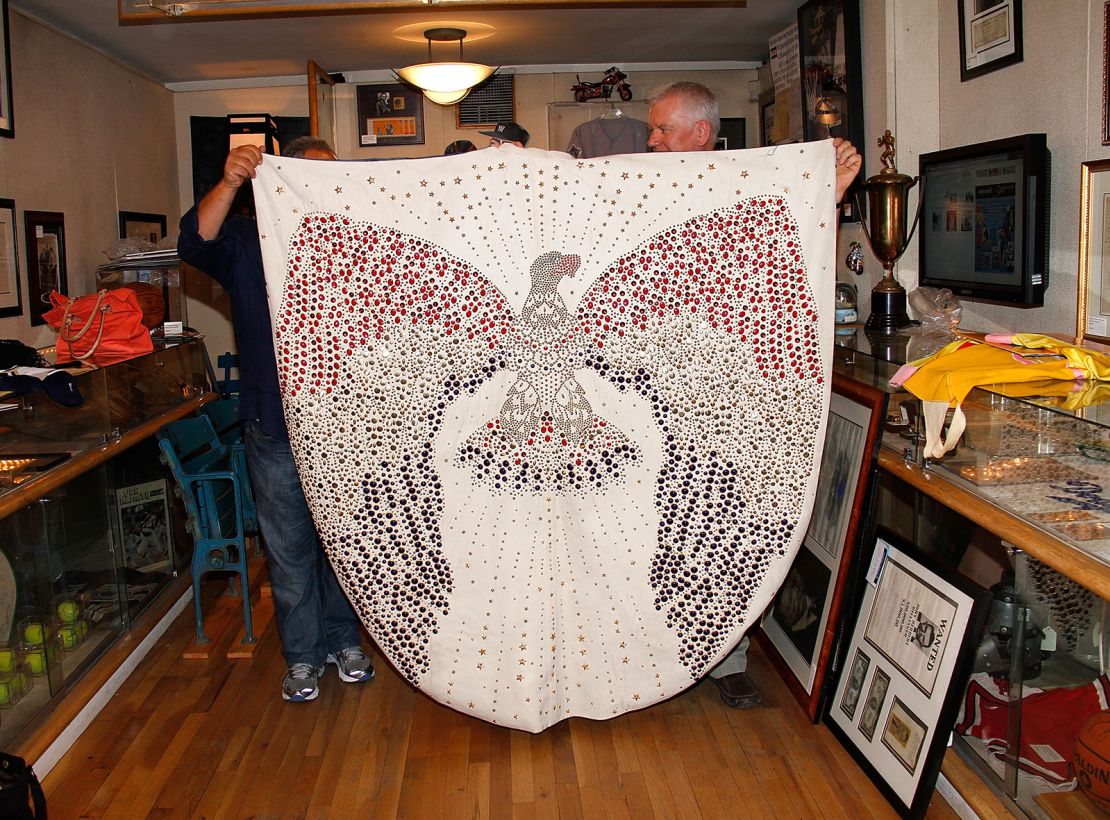 Elvis Presley's cape displayed at a press preview for the Gotta Have Rock and Roll online auction at the  Gotta Have It! store on July 25, 2012 in New York City. 