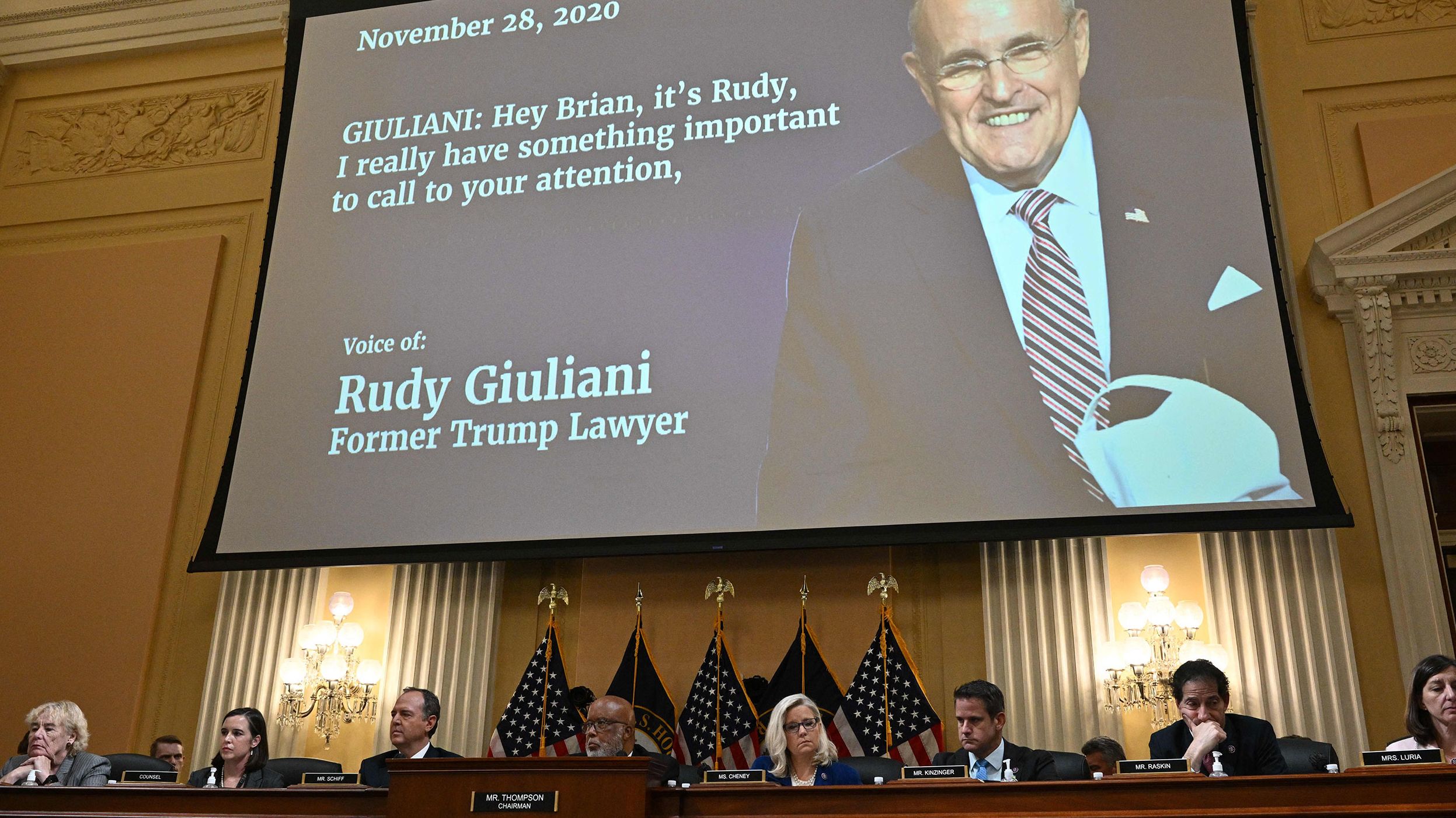 Audio of Giuliani is played during the hearing on June 21.