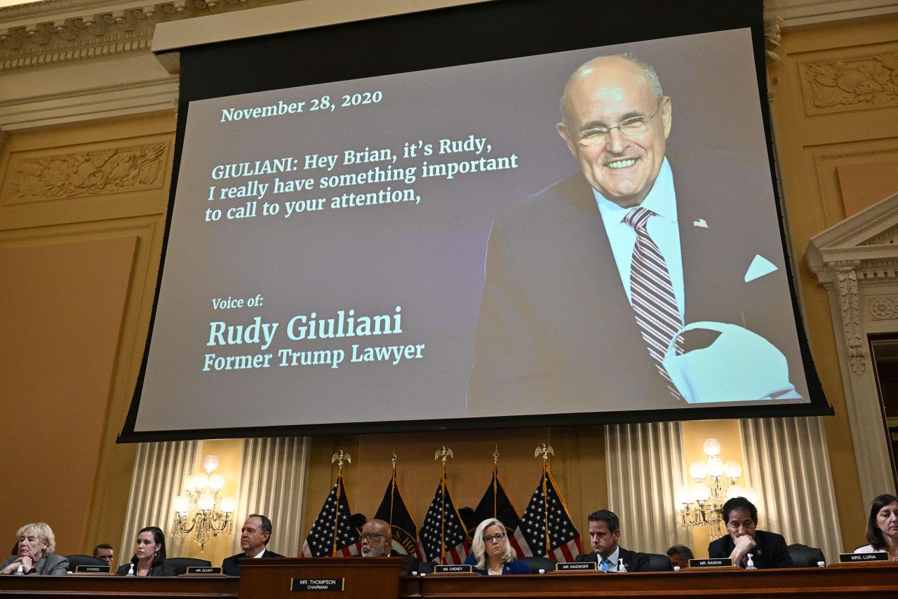 Audio of Giuliani is played during the hearing on June 21.