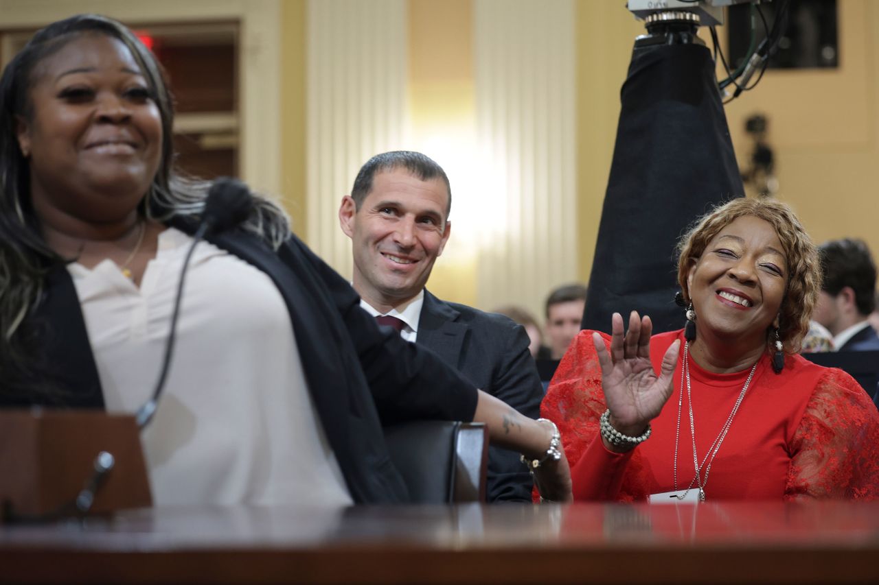 Moss introduces her mother, Ruby Freeman, before testifying on June 21. Freeman is also a former elections worker, and her video testimony was played during the hearing. <a href=