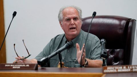 Uvalde Mayor Don McLaughlin, Jr., seen here at a city council meeting on June 7, said law enforcement agencies have not kept him and city officials in the loop.