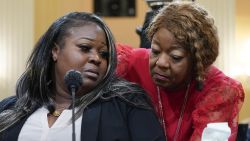 Wandrea "Shaye" Moss, a former Georgia election worker, is comforted by her mother Ruby Freeman, right, as the House select committee investigating the Jan. 6 attack on the U.S. Capitol continues to reveal its findings of a year-long investigation, at the Capitol in Washington, Tuesday, June 21, 2022. 