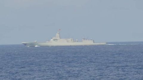 The People's Liberation Army Navy destroyer Lhasa is seen in an image released by Japan's Defense Ministry.