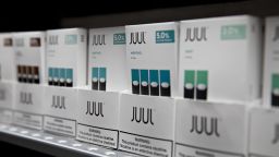 Menthol pods for Juul Labs Inc. e-cigarettes are displayed for sale at a store in Princeton, Illinois, U.S., on Monday, Sept. 16, 2019. 