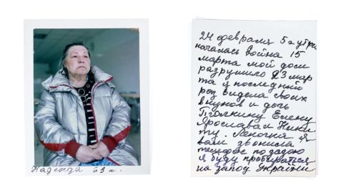 Translation: “On the 24th of February at 5 am the war started. On the 15th of March my house was destroyed. On the 23rd of March it was the last time that I saw my daughter and my grandchildren. Tiolkima, Elena, Yaroslav and Nikita. Lenochka I have tried to call you but the phone is offline. I will try to get to the western part of Ukraine.” 