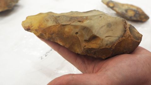 A hand axe discovered in Kent in southeast England was made by early humans more than half a million years ago. 