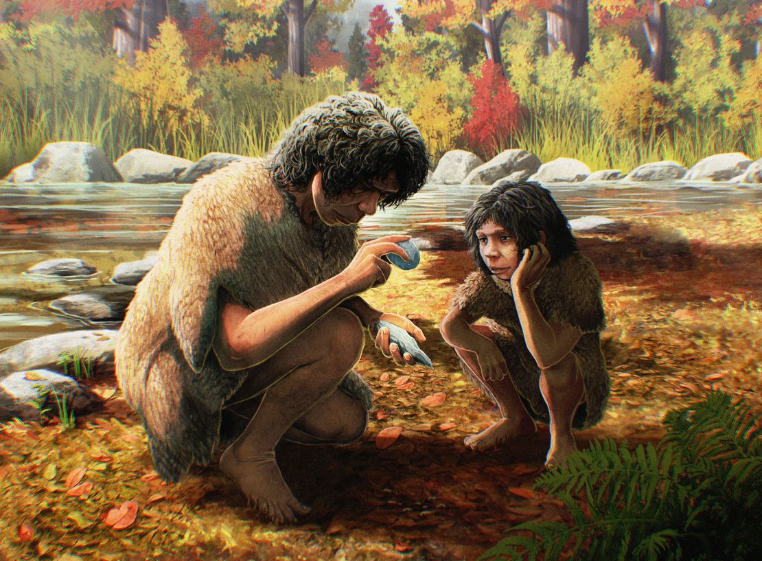 Shown here is an artist's reconstruction of how the hand tools may have been used by early humans.