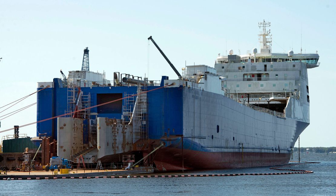 The retrofit and maintenance of the Jacklyn was being carried out at the Port of Pensacola. The ship is seen here on Tuesday, April 19, 2022.