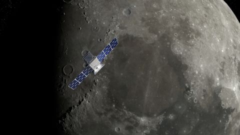 CAPSTONE is seen over the lunar north pole in this illustration.