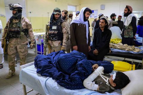 An injured victim of the earthquake receives treatment at a hospital in Paktia, Afghanistan.