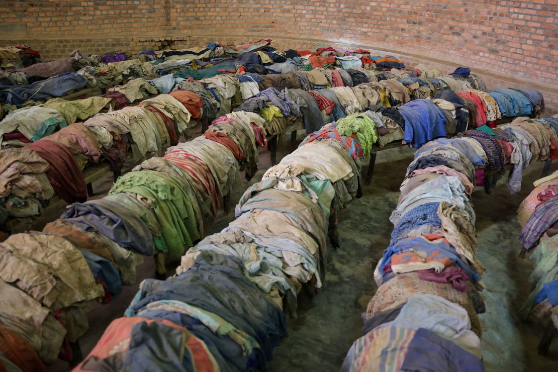 Clothes and other belongings of victims at the Nyamata Church Genocide Memorial.