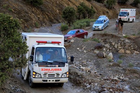 An ambulance assists earthquake victims on June 22.