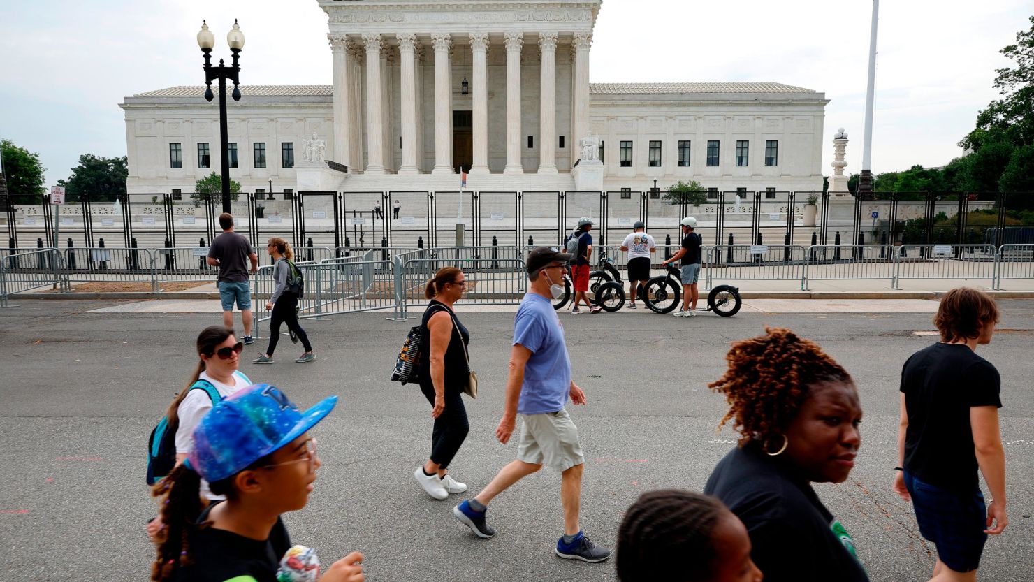 The U.S. Supreme Court building surrounded by a temporary security fence on June 22, 2022 in Washington, DC. 