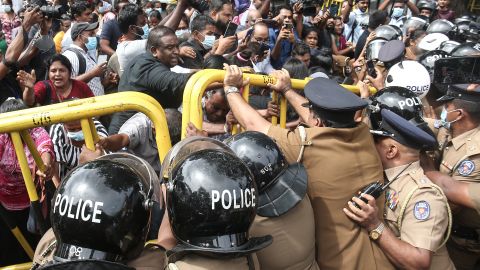 Protests erupt near Sri Lankan Prime Minister Ranil Wickremesinghe's private residence, amid the country's economic crisis, on June 22.