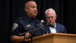 Uvalde Police Chief Pete Arredondo speaks at a press conference following the shooting at Robb Elementary School in Uvalde, Texas, in this  May 24, 2022 file photo. 