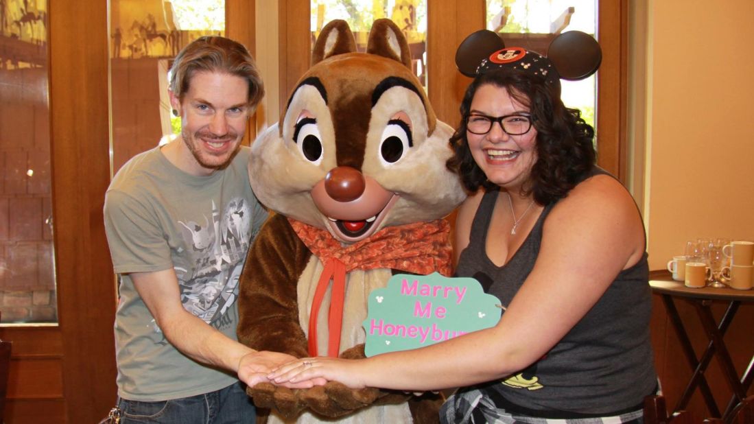 <strong>Disney engagement:</strong> Brian proposed to Renata at at Disney's Grand Californian Hotel. He made sure her favorite Disney characters were involved.