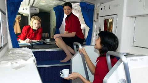 The crew rest area on a Boeing 777 passenger jet.