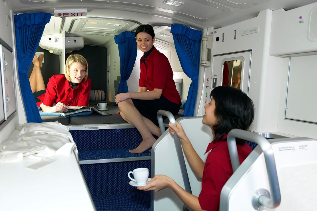 The crew rest area on a Boeing 777 passenger jet. 