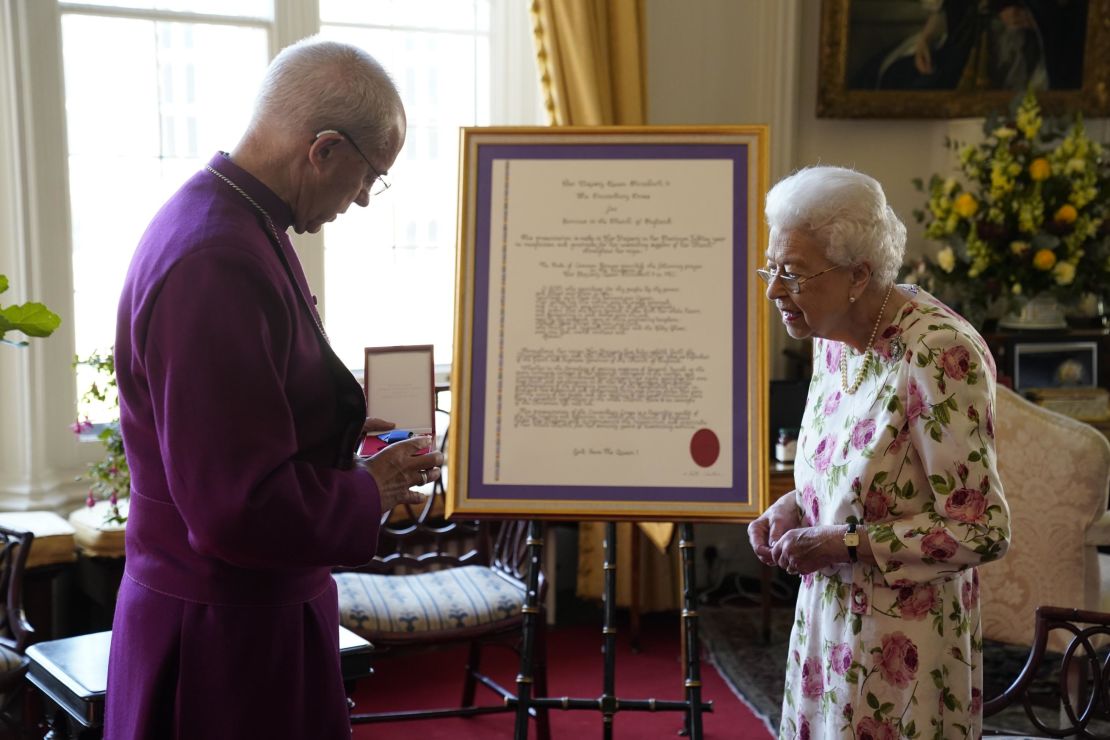 Queen Elizabeth II and the Archbishop of Canterbury Justin Welby at Windsor Castle,  on June 21, 2022 in Windsor, England. 