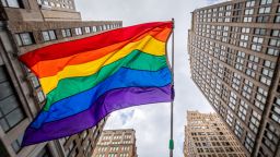 A rainbow flag seen flying in Manhattan, New York.