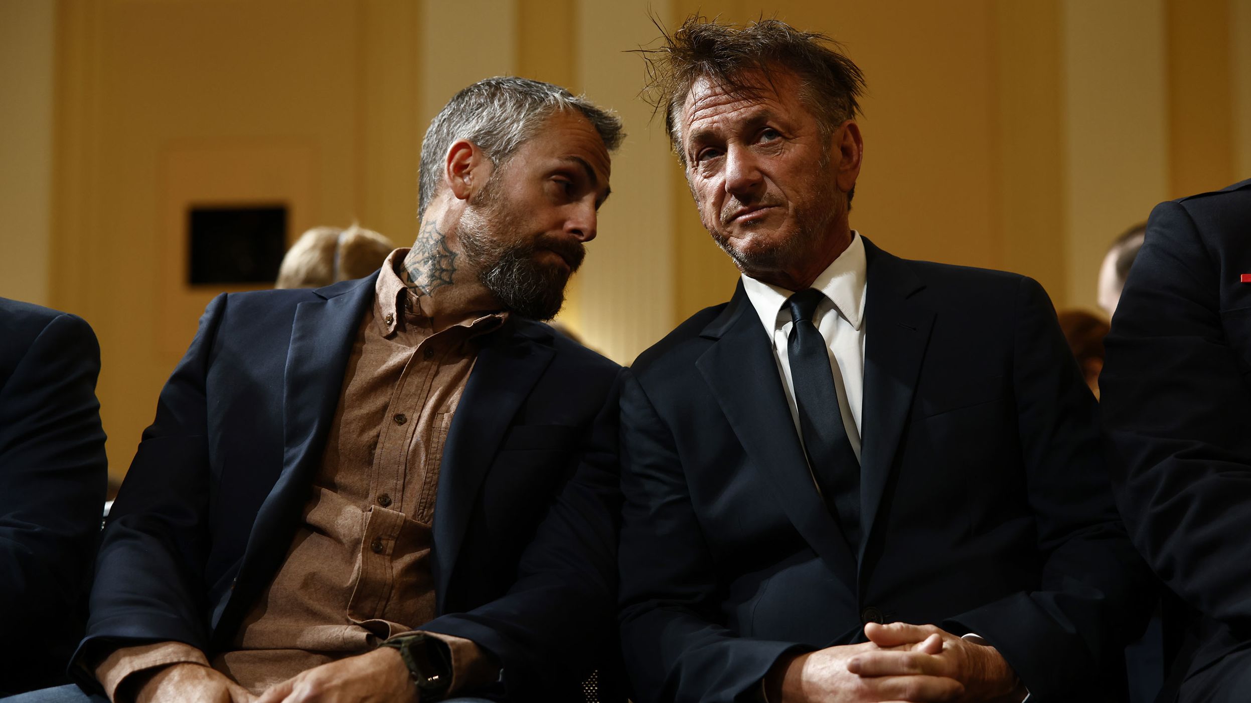 From left, former Metropolitan Police Department officer Michael Fanone and actor Sean Penn attend the hearing on June 23. Penn, who has been following the committee hearings, <a href="index.php?page=&url=https%3A%2F%2Fwww.cnn.com%2Fpolitics%2Flive-news%2Fjanuary-6-hearings-june-23%2Fh_dec8802a6813073e147d87cf8f9915ad" target="_blank">told reporters,</a> "I'm just here to observe, just another citizen."