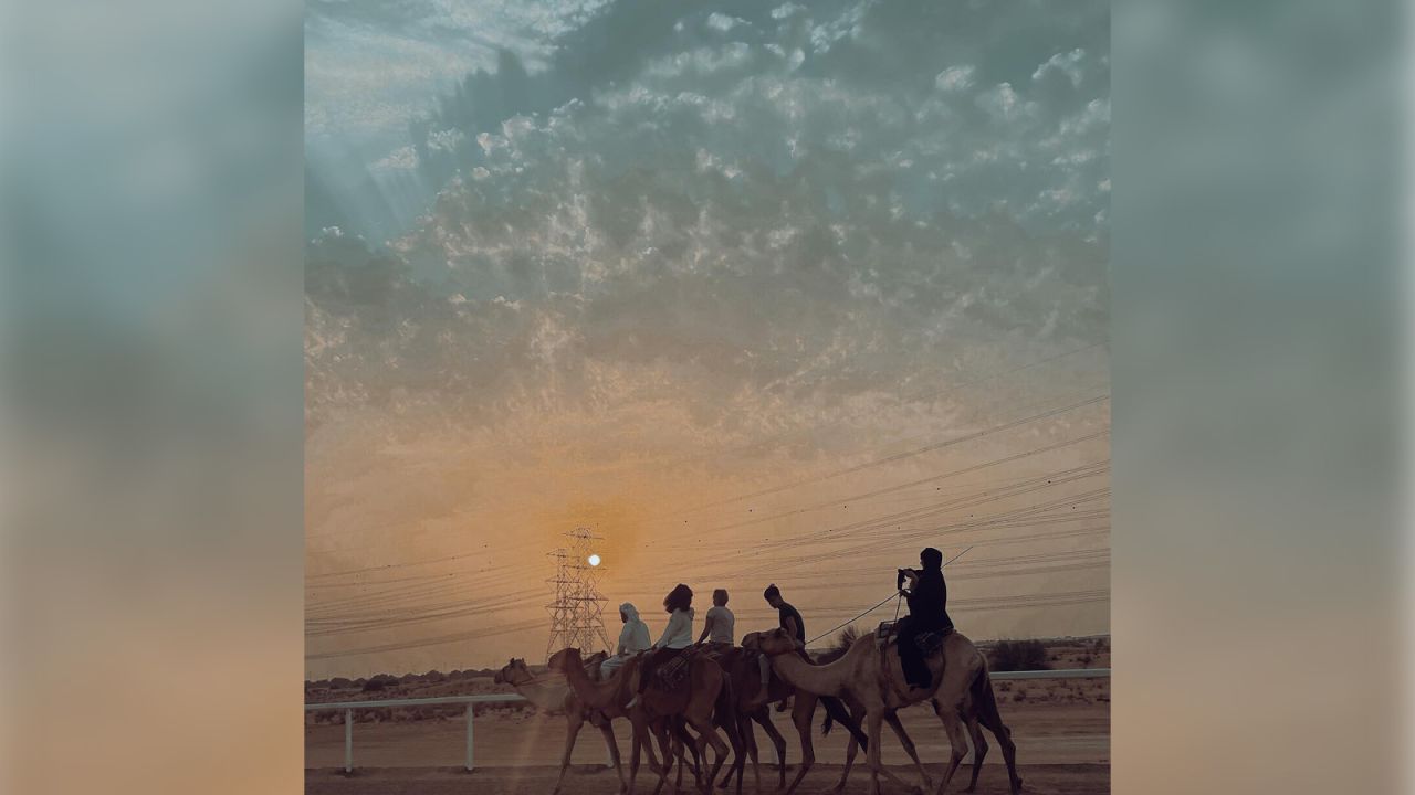 Emirati women are increasingly taking an interest in camel riding, according to Krockenberger. "There's a really strong notion from Emirati women to cultivate or remember and rediscover their heritage," she says. "And camel riding is a way that they can do that." Pictured, Regular riders at the school take an evening ride in Al Lisaili.