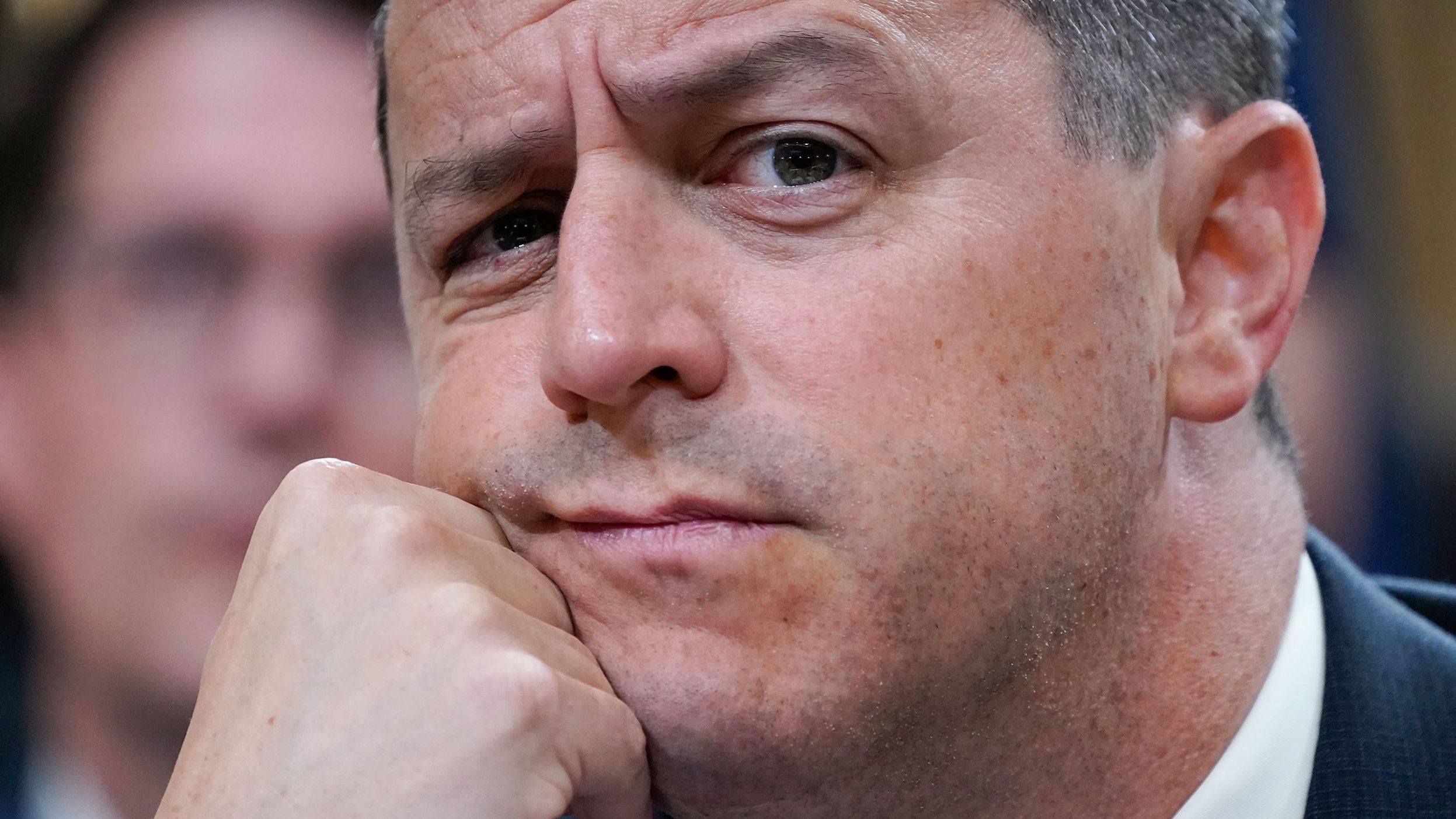 Steven Engel, former assistant attorney general for the Office of Legal Counsel, looks on during the June 23 hearing. <a href="index.php?page=&url=https%3A%2F%2Fwww.cnn.com%2Fpolitics%2Flive-news%2Fjanuary-6-hearings-june-23%2Fh_98283b0ff8bca2c479a314bd8eff3326" target="_blank">Engel testified</a> that there had been no legal basis to appoint a Justice Department special counsel to investigate voter fraud in 2020, even though Trump demanded it.