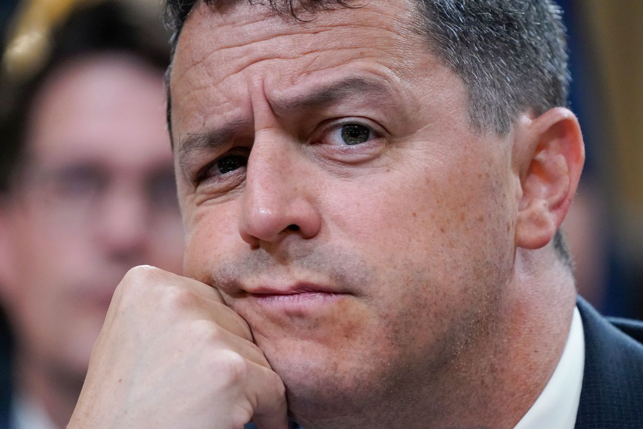 Steven Engel, former assistant attorney general for the Office of Legal Counsel, looks on during the June 23 hearing. <a href="https://www.cnn.com/politics/live-news/january-6-hearings-june-23/h_98283b0ff8bca2c479a314bd8eff3326" target="_blank">Engel testified</a> that there had been no legal basis to appoint a Justice Department special counsel to investigate voter fraud in 2020, even though Trump demanded it.