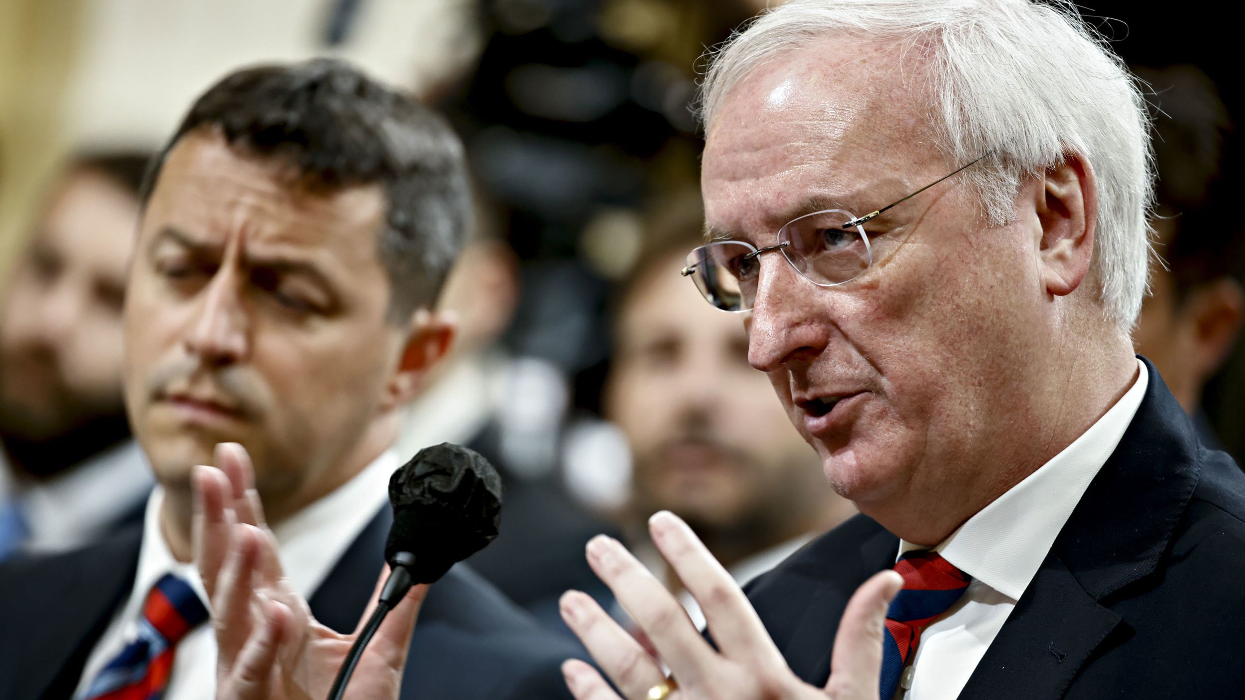 Former acting Attorney General Jeffrey Rosen testifies during the hearing on June 23. <a href="index.php?page=&url=https%3A%2F%2Fwww.cnn.com%2Fpolitics%2Flive-news%2Fjanuary-6-hearings-june-23%2Fh_15c70dc78d5c15b685c432d69f64cef8" target="_blank">During his testimony,</a> Rosen said he told then-President Trump that he would not allow the Justice Department to do anything that would give validity to false claims of election fraud.