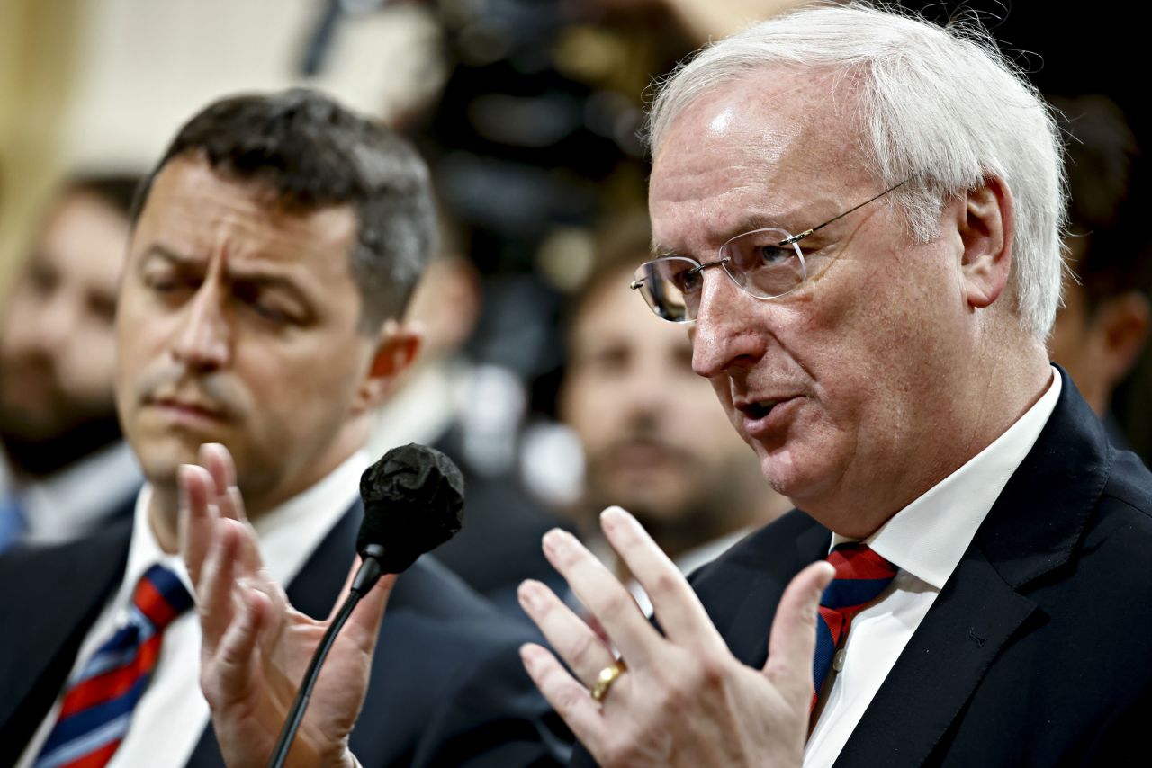 Former acting Attorney General Jeffrey Rosen testifies during the hearing on June 23. <a href=