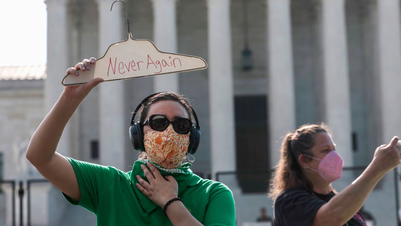 Abortion rights activists demonstrate in front of the US Supreme Court on June 13, 2022.
