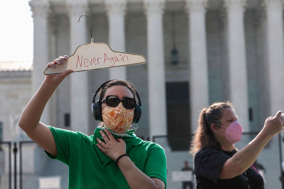 Abortion rights activists demonstrate in front of the US Supreme Court on June 13, 2022.