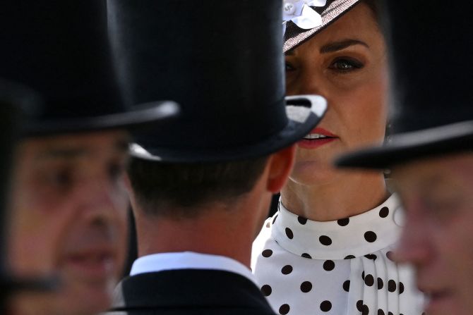 Britain's Catherine, Duchess of Cambridge looks on from the Royal Box on the fourth day of the Royal Ascot horse-racing meeting in Ascot, England on June 17. 
