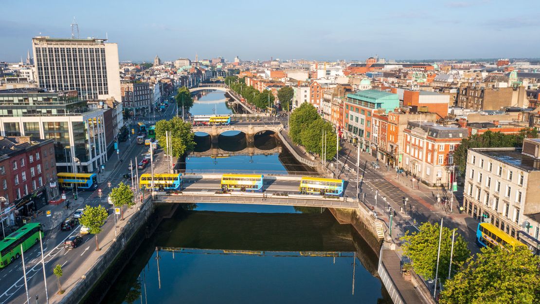 The River Liffey runs through the center of Dublin.