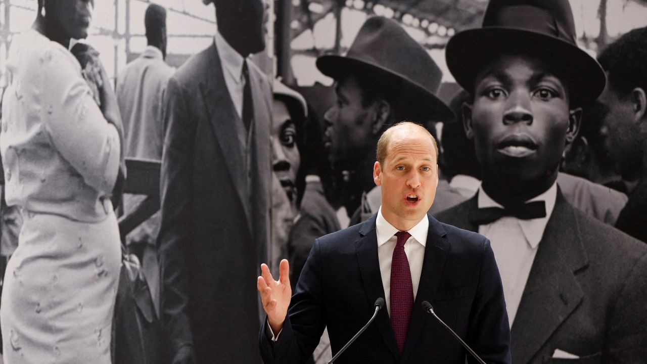 Prince William speaks during the unveiling of the National Windrush Monument at Waterloo Station in London on Wednesday.