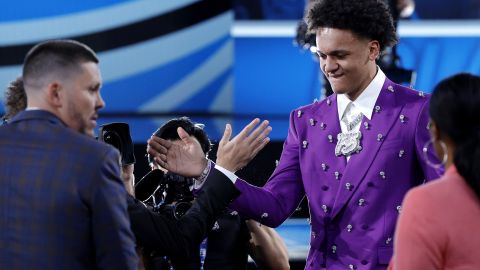 Paolo Banchero reacts after being drafted first overall by the Orlando Magic.