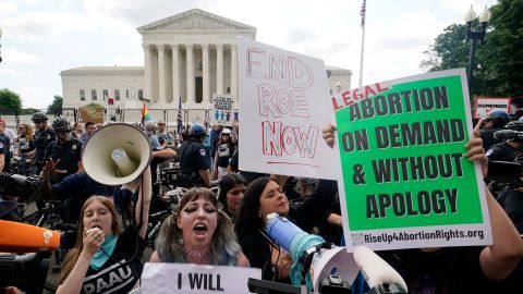 People protest about abortion, Friday, June 24, 2022, outside the Supreme Court in Washington. 