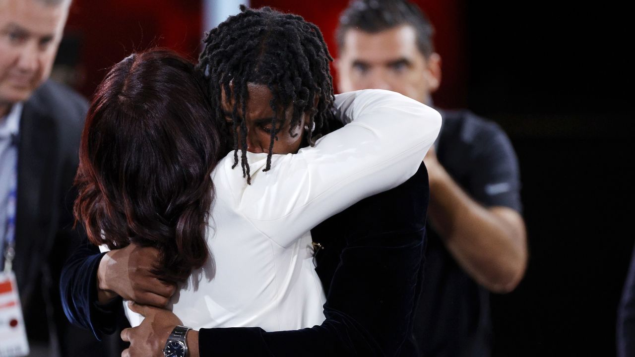 Jaden Ivey hugs his mother Niele after being drafted with the fifth overall pick by the Detroit Pistons during the 2022 NBA Draft.