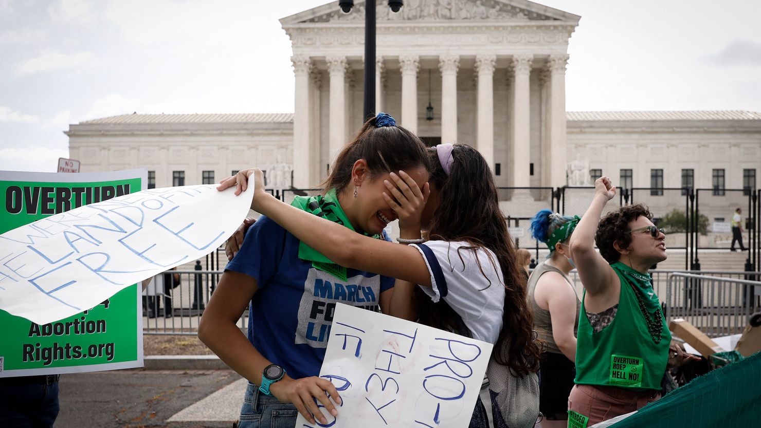 Activists react to the Dobbs v. Jackson Women's Health Organization ruling, which overturns the landmark abortion Roe v. Wade case, in front of the US Supreme Court on June 24, 2022, in Washington, DC.   (Photo by Anna Moneymaker/Getty Images)