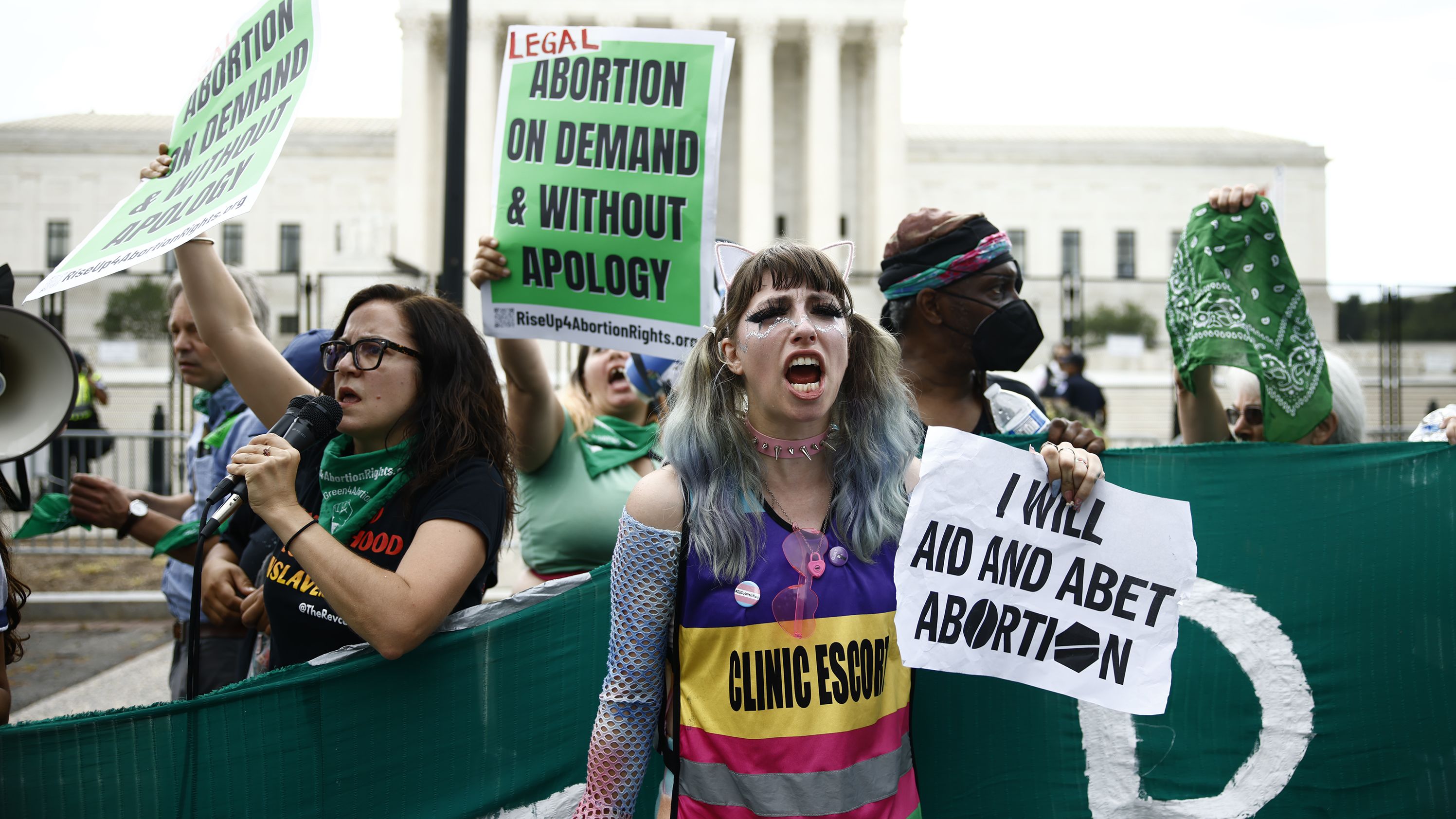 Abortion rights supporters demonstrate outside the US Supreme Court in Washington, DC, on June 24, 2022. 