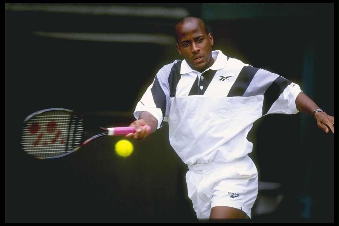 Mal Washington in action during Wimbledon at the All England Club in London. 